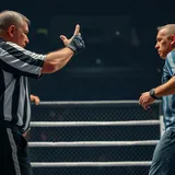 Árbitro de MMA intervindo para parar uma luta no octógono do UFC