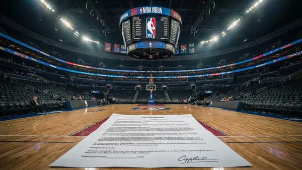 Quadra de basquete NBA vazia representando bastidores financeiros de contrato cortado
