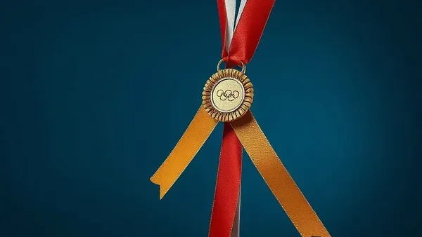 Ginasta de rítmica executando elemento com fita em competição olímpica